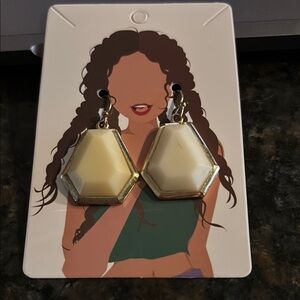 Hexagon Cream Earrings